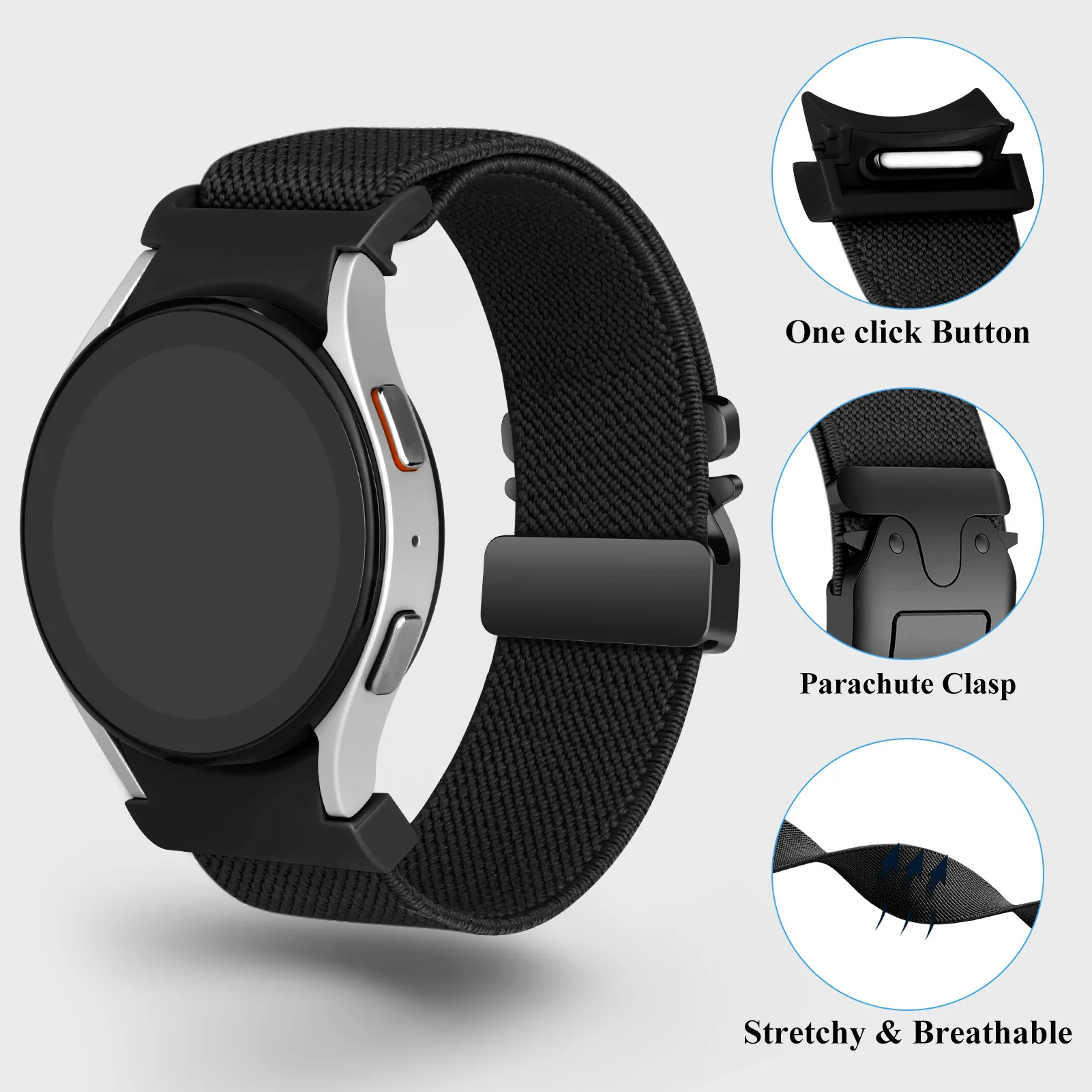 Premium Parachute Nylon Strap for Galaxy Watch - No-Gap Stretch Bracelet