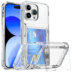 Clear Silicone Shockproof Phone Case with Card Slot Wallet Holder - iPhone 13 (Transparent)