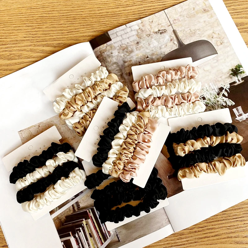 

4pcs/set Woman Silk Hair Scrunchies Set Solid Colors Rubber Band Girls Ponytail Holders Hair Ties Women Hair Accessories