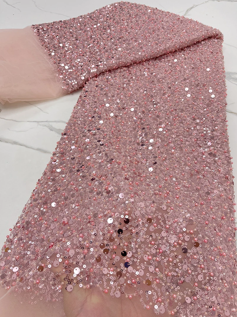 PGC Heavy Silver Sequins Lace Fabric Bead Bridal Dress Evening Dress French Lace 5 Yards lace fabric