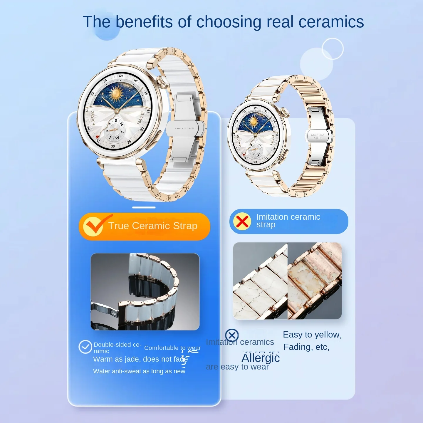 Elegant 18mm Droplet Ceramic Strap with Quick Release
