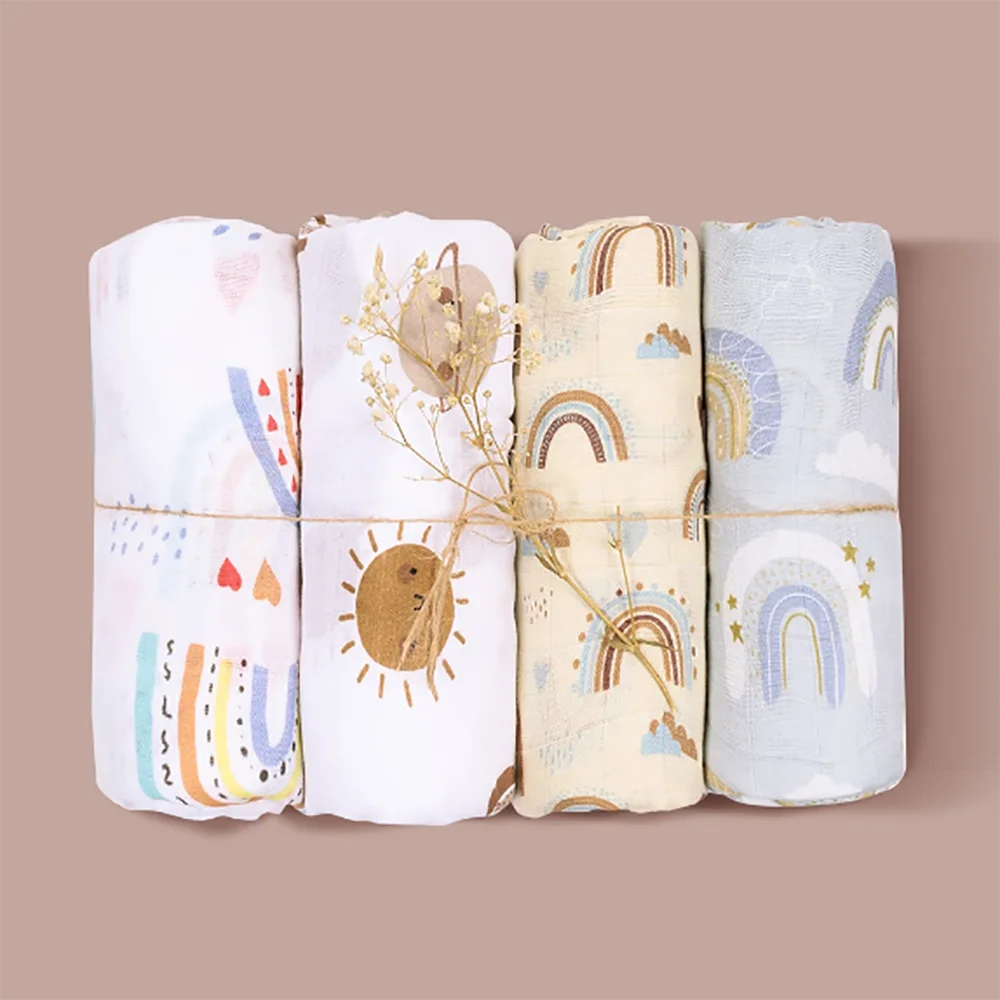 Baby Muslin Swaddle Blanket Soft Bath Towel For Newborn Bamboo Cotton Infant Sleep Sack Wrap 120*110cm 4PCS/Set