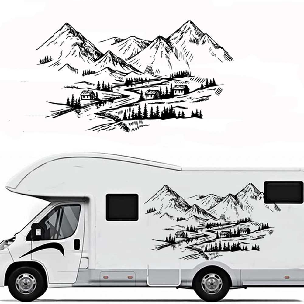 

Farmhouse Mountains Landscape Car Sticker Decal for Camping Rv Motorhome Caravan Auto Vinyl Decor