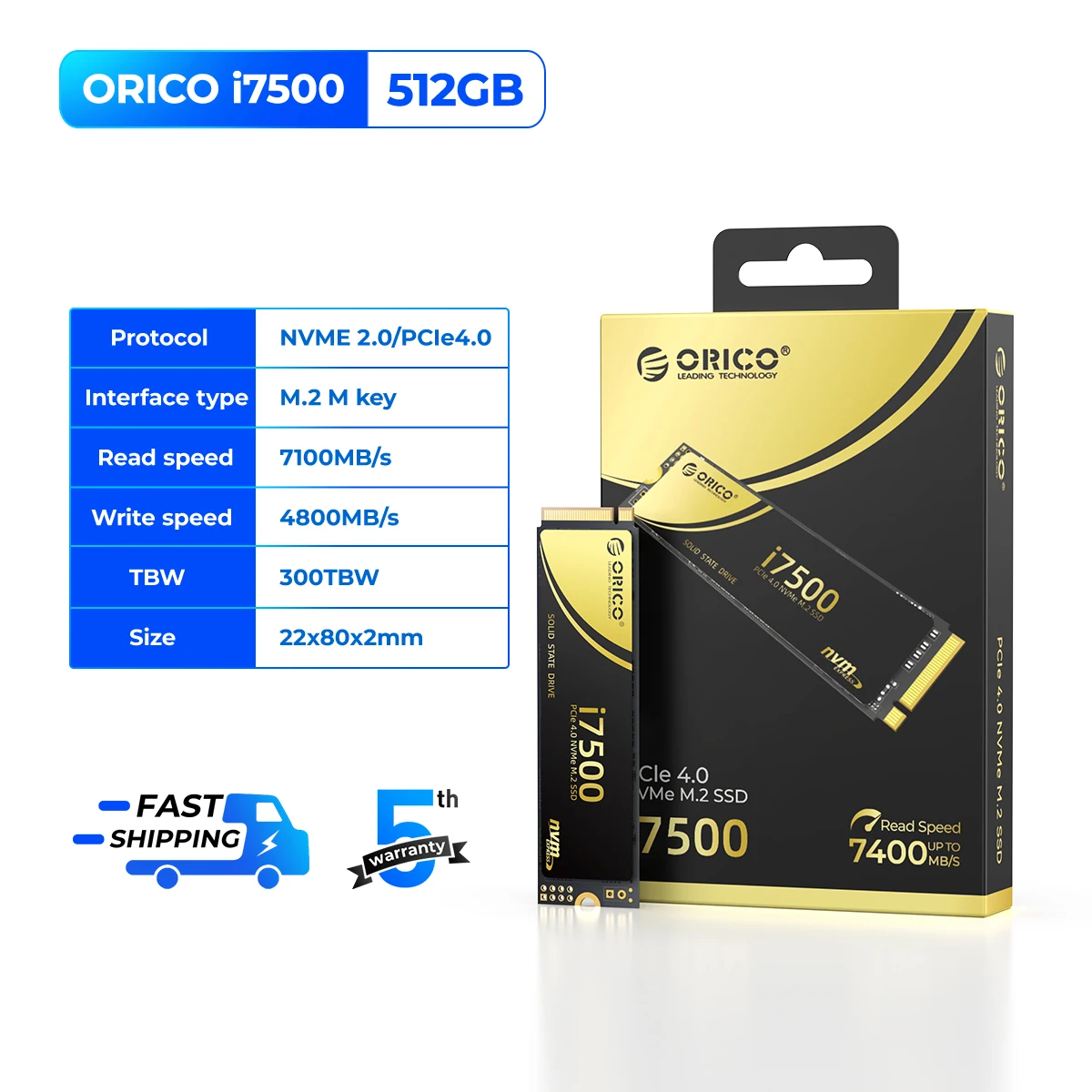 ORICO 1TB NVMe SSD PCIe 4.0 Up to 7400MB/s M.2 SSD 2280 PCIe