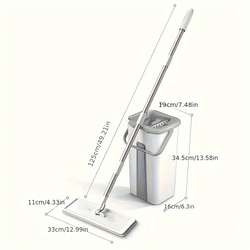 Hand-Free Flat Mop and Bucket Set Wet Dry Floor Cleaning System for Home Room Floors
