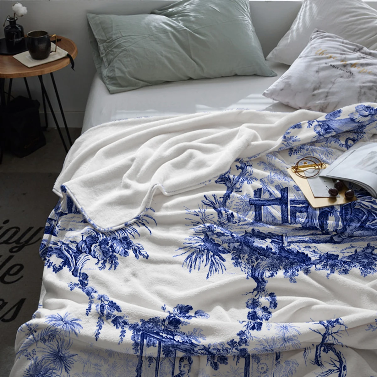 ������ ����ũ�� ȭ�̹� ���, �Ķ��� Chinoiserie ȭ��� ��� �ö��� ħ�� ��