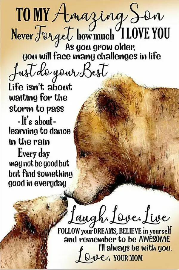 Медведь моему удивительному сыну никогда не забывайте, насколько я люблю тебя-мамина, Художественная печать, Шелковый постер