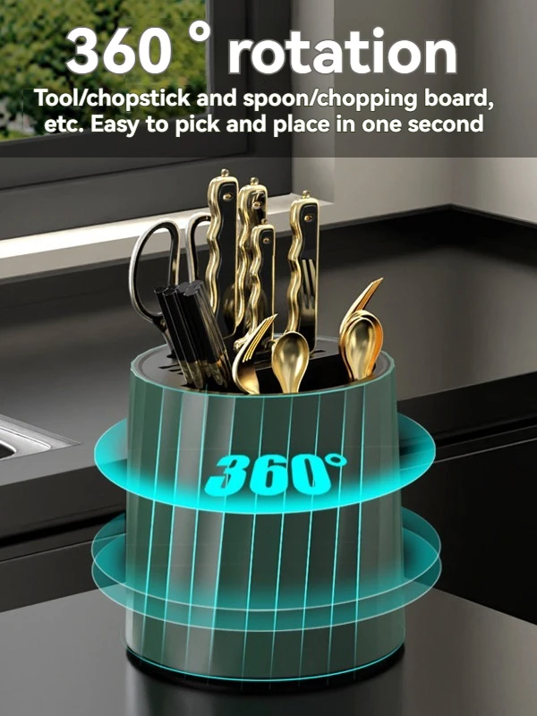 Rotation Knife Holder Stand Multifunctional Rotating Knives Stand Removable Chopsticks Cutlery Utensil Storage Tank Kitchen Tool 3