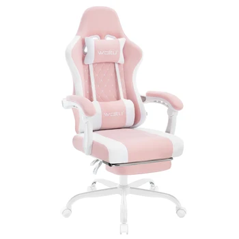 WOLTU Massage Gaming Chair Ergonomic Swivel Computer Gamer Office Chair with Pillow Footrest Adjustable Headrest Lumbar Support