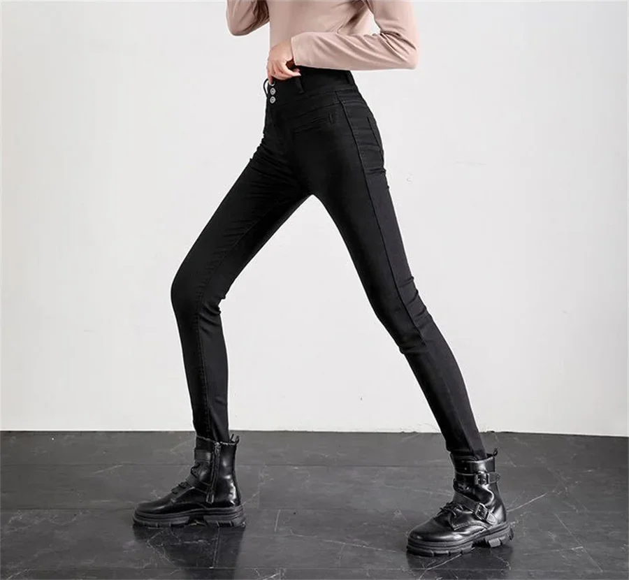 Ankle-length Stretch Vaqueros New High Waist Button Fly White Pencil Jeans Women Black Big Size 5XL Skinny Denim Leggings Pants