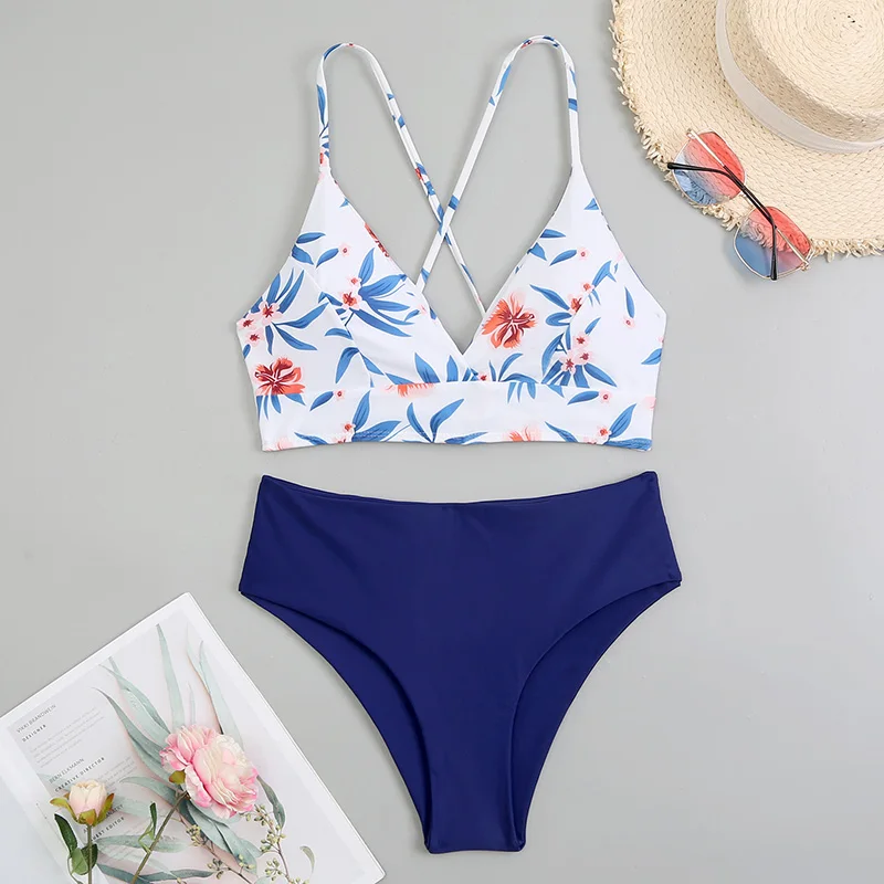 swimwear Sexy Mid Waist Bikinis 2022 New Halter Swimwear Women Swimsuit Female Bikini Set Print Bodysuit Bathing Suit Summer Biquini plus size bikini sets