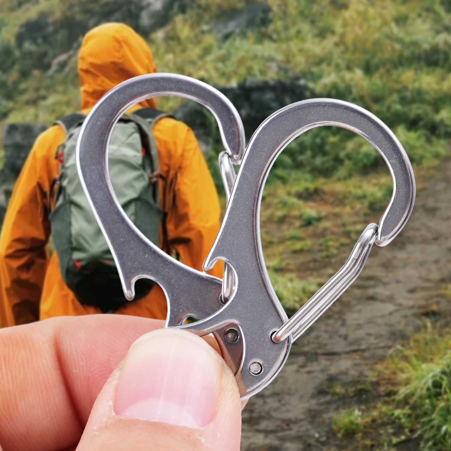 1-10Pcs Stainless Steel Multifunctional D-buckle Mountaineering Backpack Spring Hook Buckle Bottle Opener Anti-loss Keychain