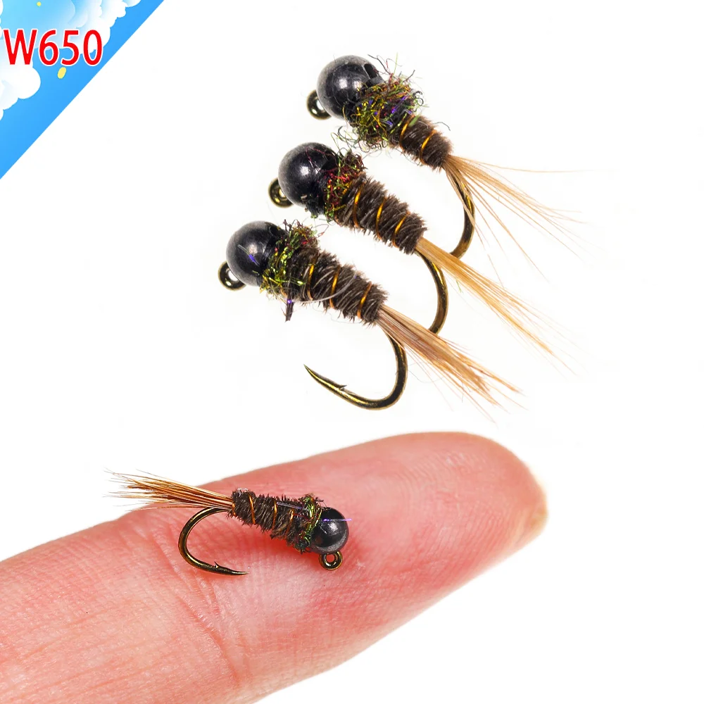 5 Stück/6 Stück # 16 Wolfram-Kugelkopf-Jig-Nymphen-Fliegenhaken mit Widerhaken, schnell sinkende Euro-Wet-Nymphen für Forellen- und Barsch-Angeln, Köder – Detail 4