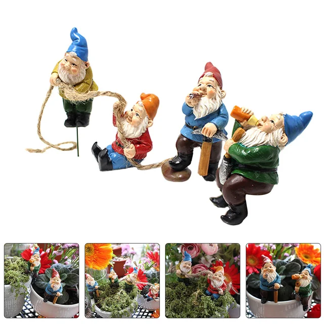 4 Db Törpe Virág Elrendezés Gyanta Gnome Kerti Jelenet Prop Gyep Dísz Kültéri Szobor Díszítés Bonsai Tündérdekoráció - Image 2