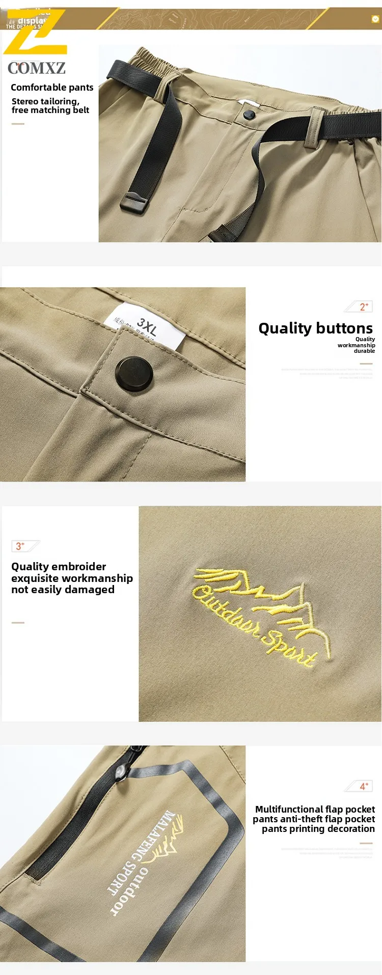 EiAO Men's Quick-Dry removable Hiking Pants Summer Lightweight Water-Resistant Windproof Outdoor Camping Fishing Trekking UPF50+