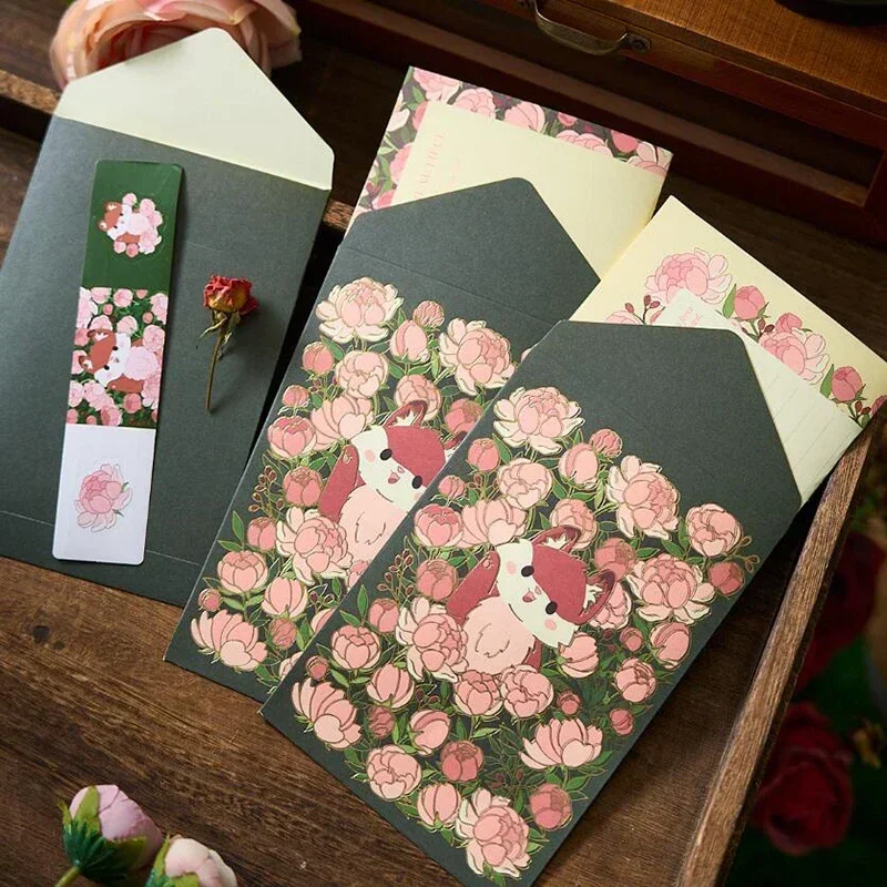 Cute Animals Flowers Envelopes Letter Pads Set Kawaii Sealing Stickers Wedding Party Cash Envelopes Korean Stationery 12pcs mailing envelopes