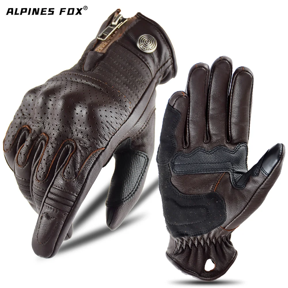 Retro Genuine Leather Motorcycle Gloves Vintage Perforated Breathable Mesh  Scooter Luvas Moto Motocross Riding Gear - AliExpress