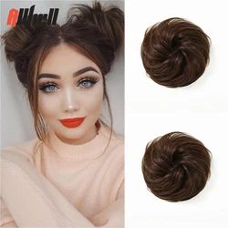 Rose Bud Messy Bun Hair Pieces For Women Hair Bun Extension Brown Rubber Band Hairband 1Pcs Loose Curly Hair Bud for Girls