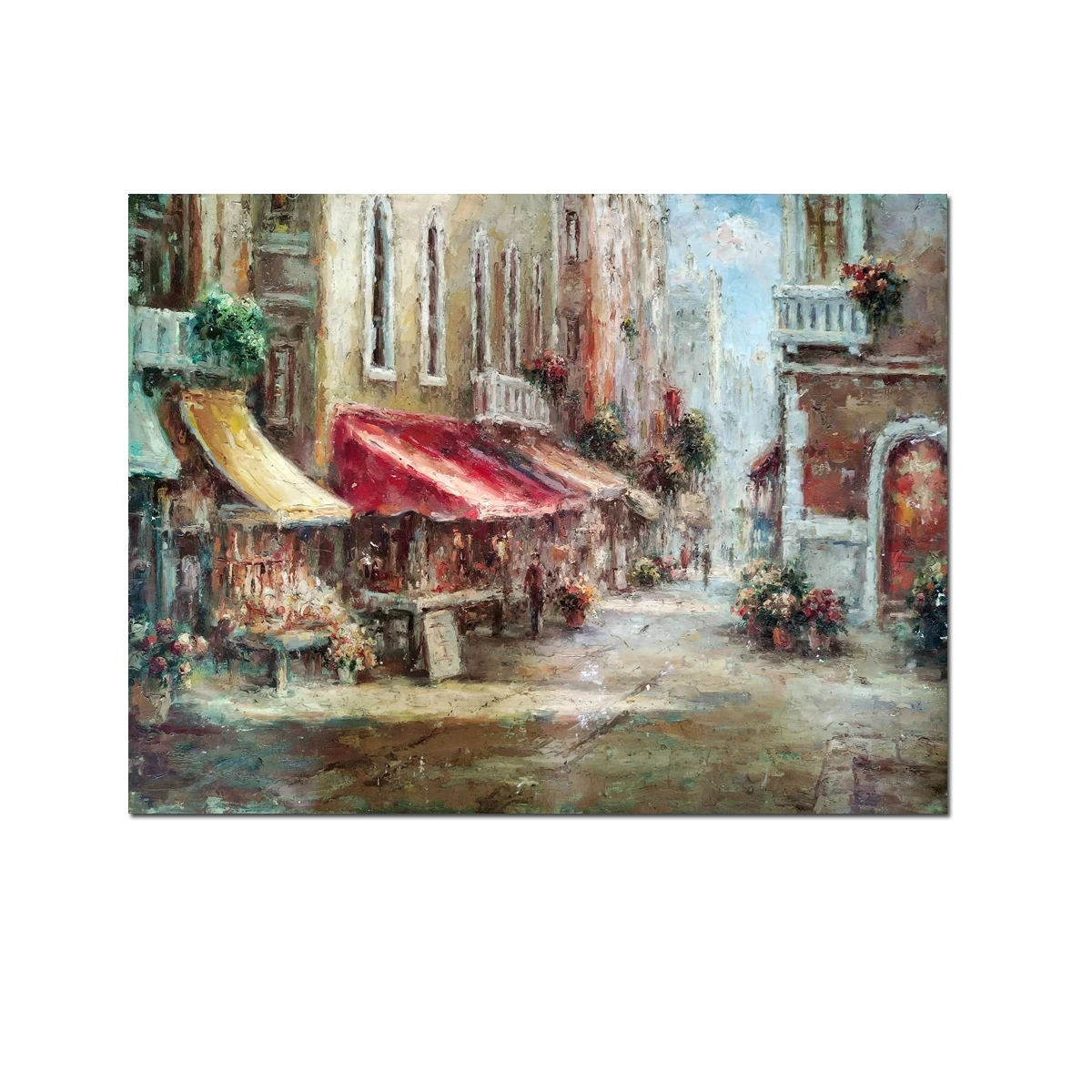 

Hand Painted Oil Painting Classical IMPRESSIONISM Urban Street Scene Flowers Landscape Reproduction on Canvas Wall Art Home Deco