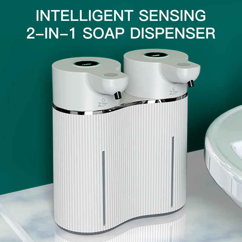 Double-HEAD Touchless โฟม/เจลอินฟราเรดเหนี่ยวนําไฟฟ้าอัตโนมัติ Senor เครื่องจ่ายสบู่ติดผนังมือซักผ้าปั๊มเครื่อง 1