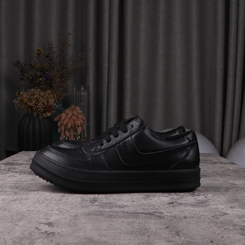 

Rick Mens Dress Shoes Women's Casual Sneaker High Street Black Leather Low Top Shoes Thick Bottom High Quality