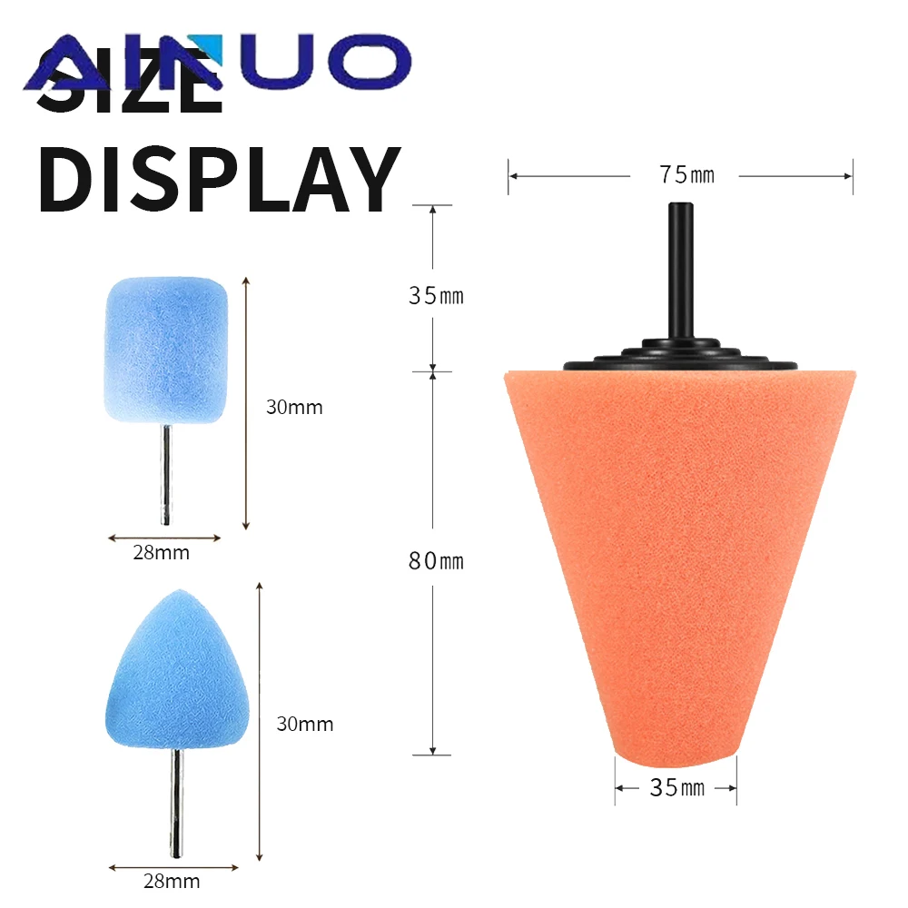 Cuscinetto spugnoso per lucidatura mozzo ruota auto, cono in metallo da 80 mm, accessorio per