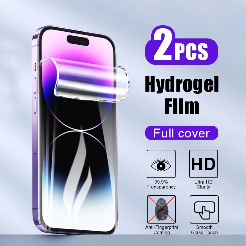

2pcs Hydrogel film for iPhone 14 Plus 15 Pro Not Glass for iPhone 13 12 Mini 11 X XS Max XR phone screen protector protective