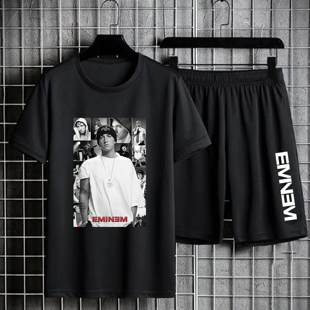 Eminem Slim Shady Print T Shirt Shorts for Men Short Sleeve Sports Suit Oversized Casual Tees Short Pants Hip Hop Two Piece Sets 3