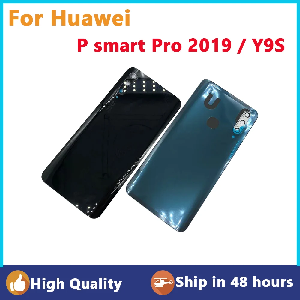 Huawei P 스마트 프로 2019 후면 유리 패널 배터리 커버, 후면 문짝 하우징 케이스, 화웨이 Y9S 배터리 커버, 카메라 렌즈 포함