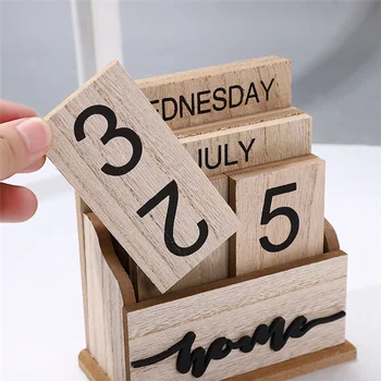 Calendario perpetuo Calendario in legno vintage con blocchi di legno per la scrivania dell'home office Decora ornamenti Settimana Mese Data Display-AT64