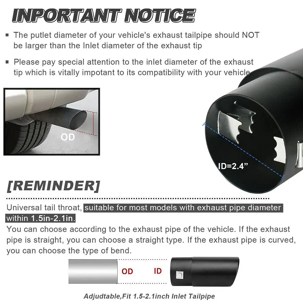 Exhaust Assembly 1 Pcs Car Exhaust Pipe Muffler Decorative Tip Rear Tail Throat Matte Straight Universal Stainless Steel Modified Parts