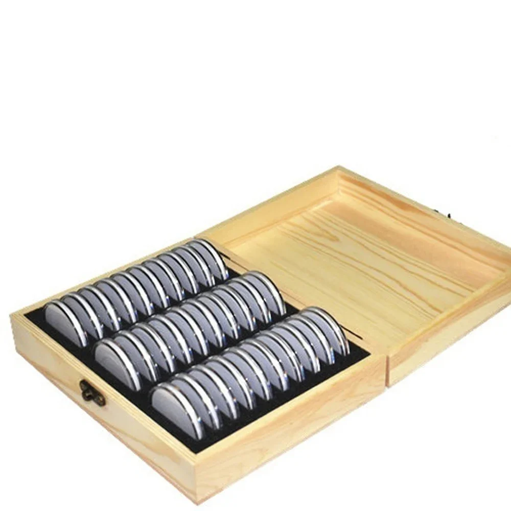 Pine Wood Coin Holder Coins Ring Wooden Storage Box 20/30/50/100pcs Coin Capsules Accommodate Collectible Commemorative Coin Box 4