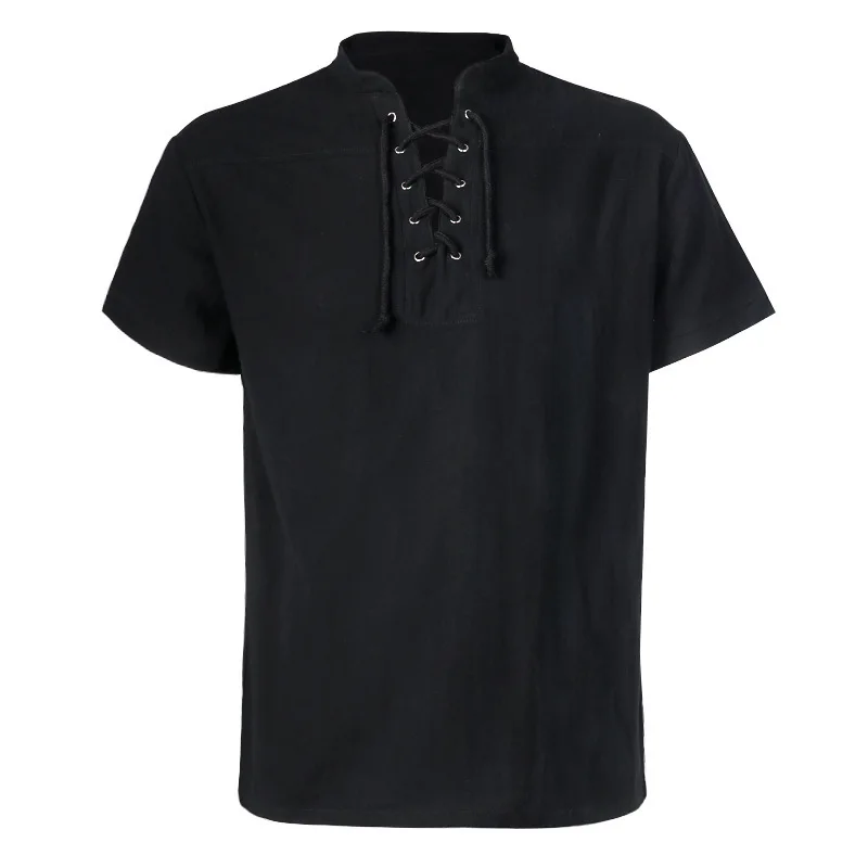 

New Mid-century Vintage Lace-up Short Sleeve Renaissance Shirt