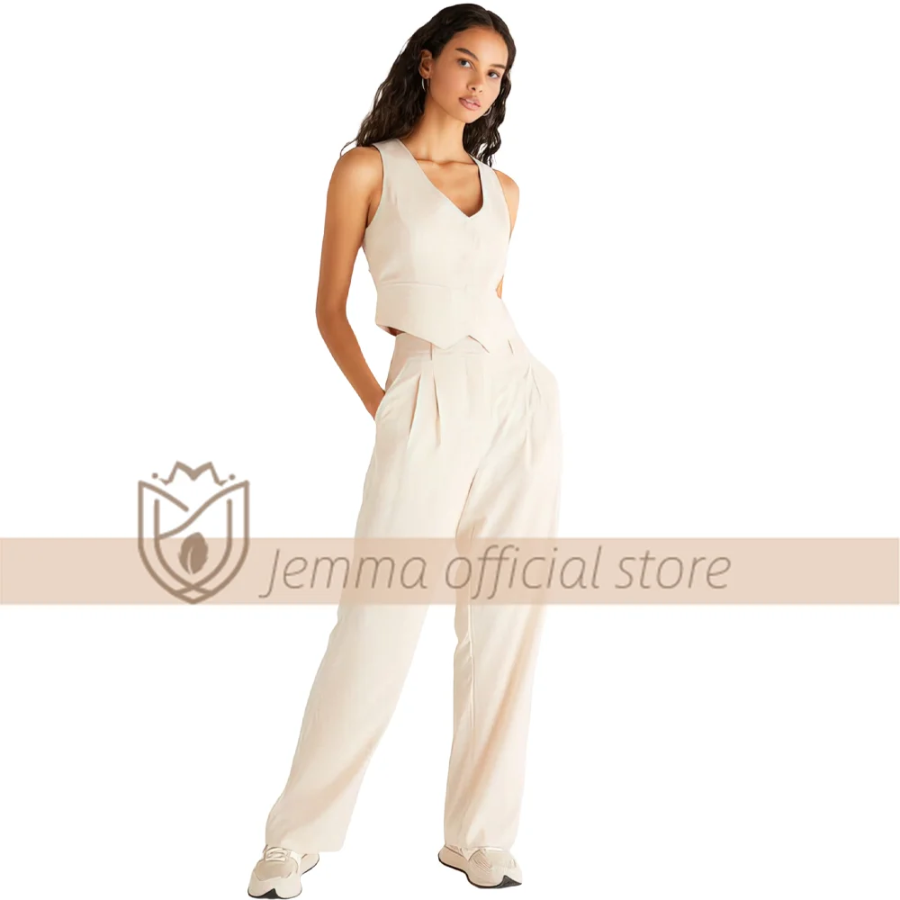 Women's Tank Top and Pants Set Elegant V Neck Handmade 2 Piece Set - Suitable for Office, Casual and Fashion Occasions