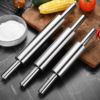 Stainless Steel Rolling Pin Non-stick Pastry Dough Roller make Pizza Noodles Dumpling Wrapper Cookie   Baking Tools For Kitchen