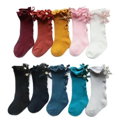 Spring and summer bow wood fungus baby socks children socks slender girl lace new sweet 0-8 year