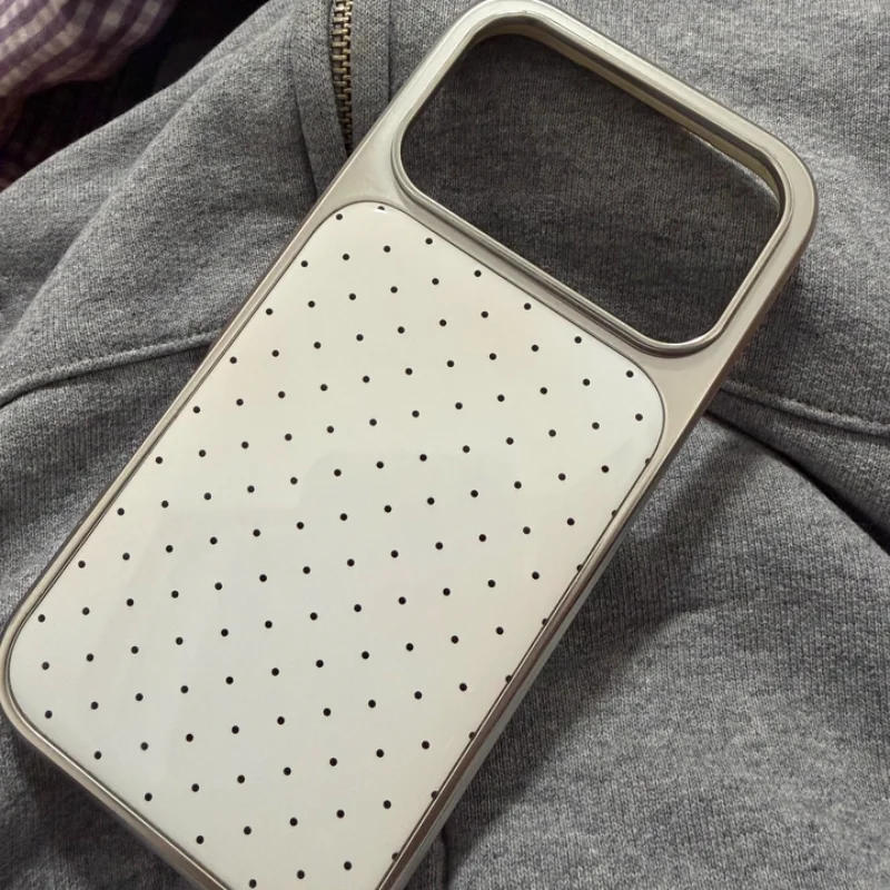 Minimalist Silver Frame Black Polka Dot Phone Case - Stylish Shockproof Protective Shell