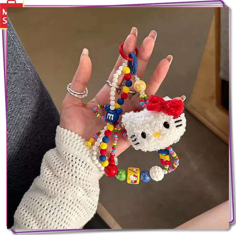 

Sanrio Hello Kitty Y2K Phone Case Pendant Anime Doll High Value Handmade Color Bead Chain Women Bag Handbag Plush Accessories