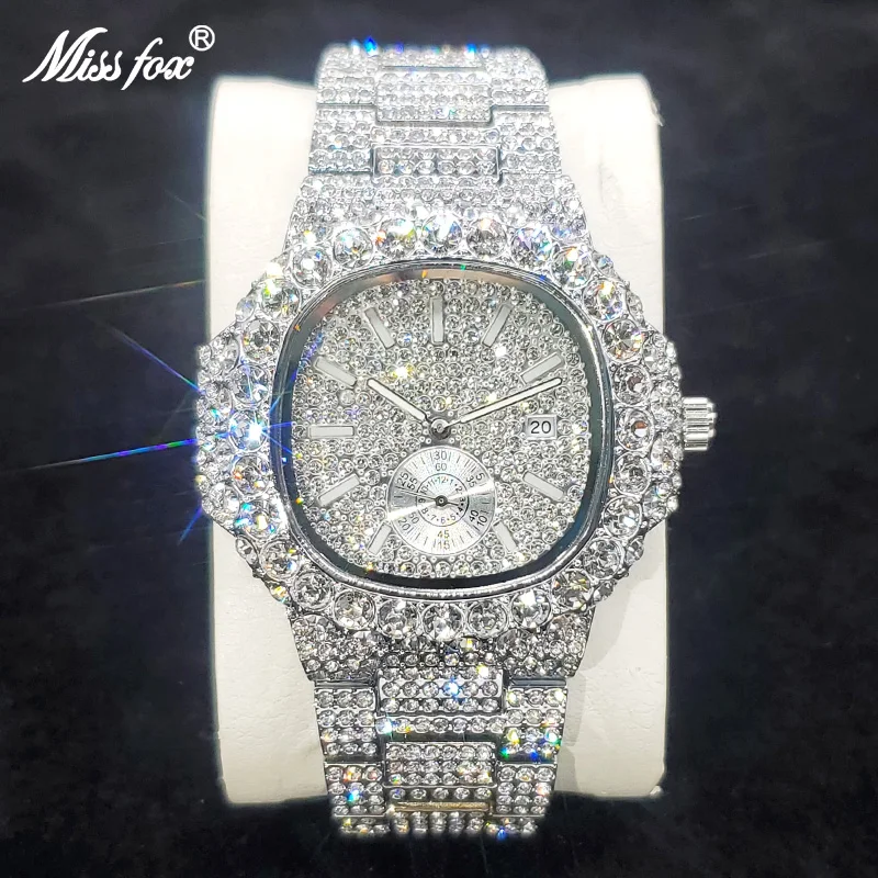 Trending Luxury Wristwatch For Men High Quality Inlay Diamond Sparkly Watches Bling Iced Out Stainless Steel Clock Best Selling missfox watch men luxury brand top selling trending rose gold men s watch quartz chronograph diamond steel clock gift box