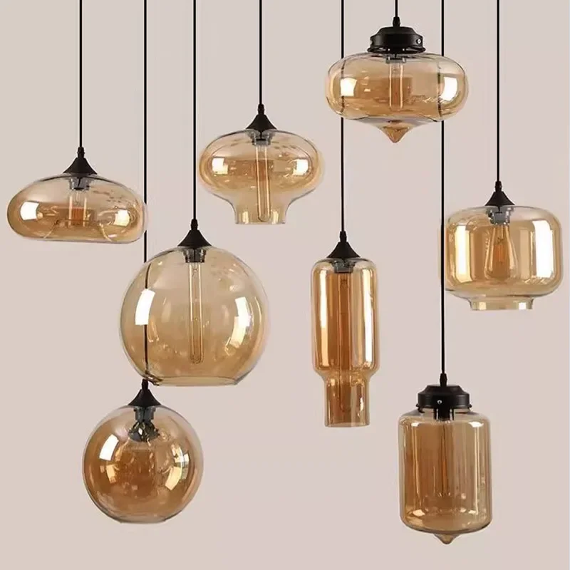 

Nordic Amber hanging loft Glass lustre Pendant Light industrial decor Lights Fixtures E27/E26 for Kitchen Restaurant Lamp