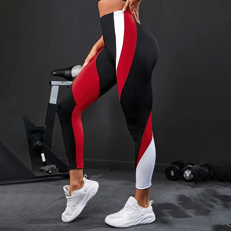 Colour Blocking High Waist Women Yoga Leggings Tummy Tightening Women Fitness Hip Lifting Sweat Bottom Pants