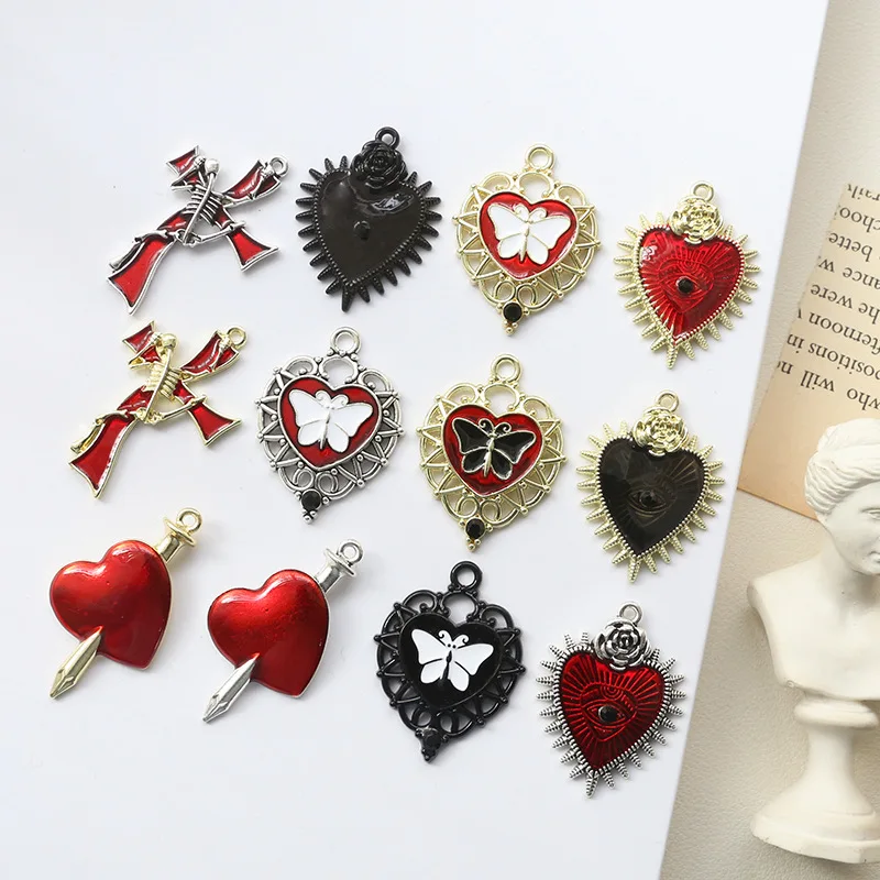 

10pcs Love Heart Pendant Charms Hallow Butterfly Hollow Love Necklace Earrings Connectors Pendant Diy Jewelry Making Findings