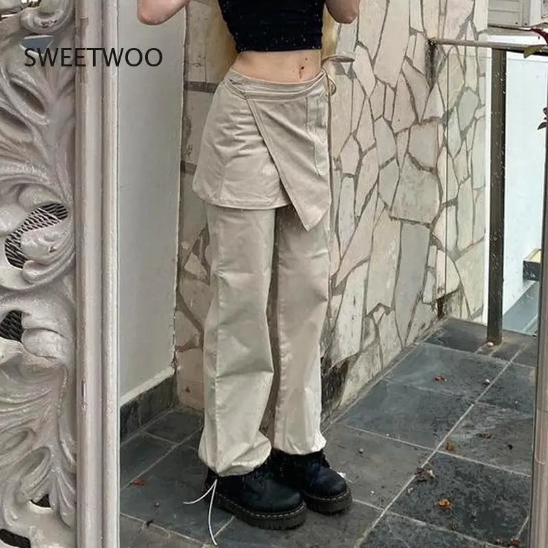 New Drawstring Low Waist Y2K Skirt Cargo Pants Women Pockets Design Streetwear Joggers Womens Vintage Casual Hippie Sweatpants