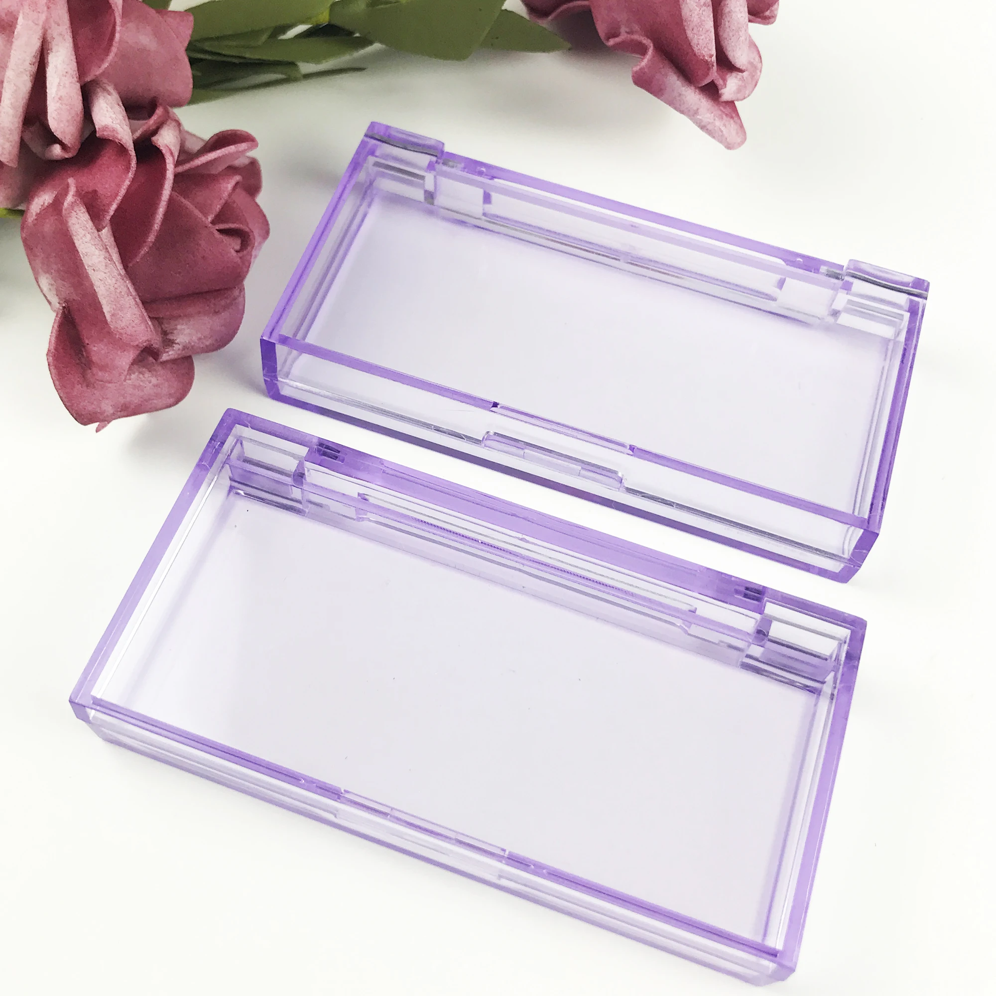 FOXYFOX Wholesale Empty Acrylic Eyelash Box Case Package for 12-25mm Lashes  Customize Logo Purple Square Packaging With tray 6