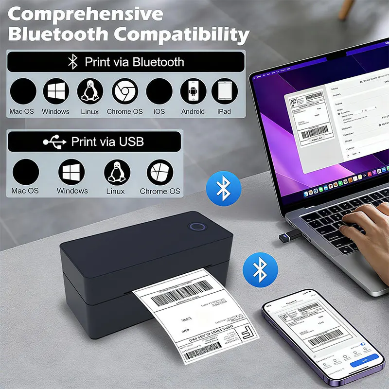 무선 블루투스 열전사 데스크탑 배송 라벨 프린터 4x6 안드로이드 맥 아이폰 윈도우 지원 - 배송 라벨 프린터
