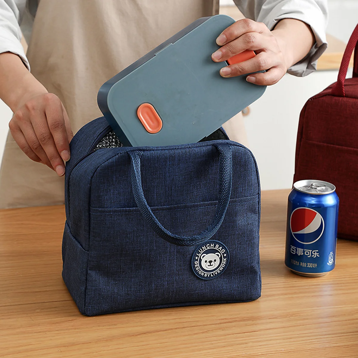 Spacious Waterproof and Oil-Resistant Tote with Insulated Lunch Bag