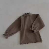 8551 2024 Korean Baby Shirt Curved Collar Elastic Pitched Longsleeve T Shirt Longsleeve Baby Top Baby Clothes 4