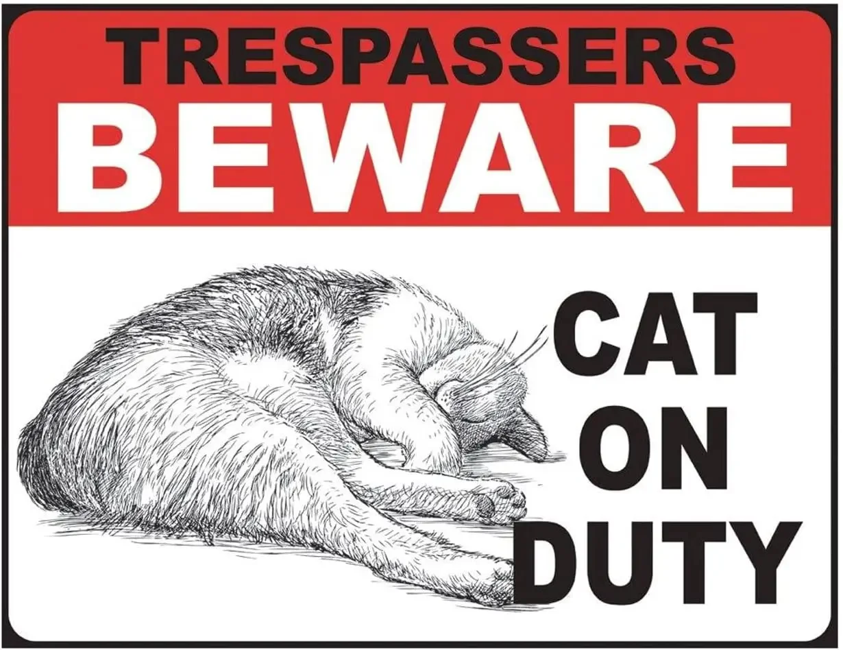 

Beware Cat On Duty Tin Sign - Nostalgic Vintage Metal Wall Decor - Made in USA