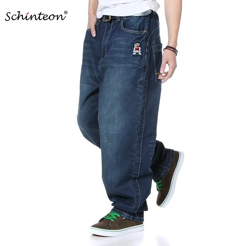 

Men Demin Pants Baggy Loose Casual Hip Hop Skateboard Streetwear Big Size 46 48 Straight Embroidery Trousers