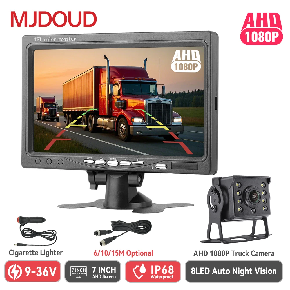 12-24V AHD 1080P Rear View Camera With 7" Monitor Night Vision Waterproof For Truck Parking